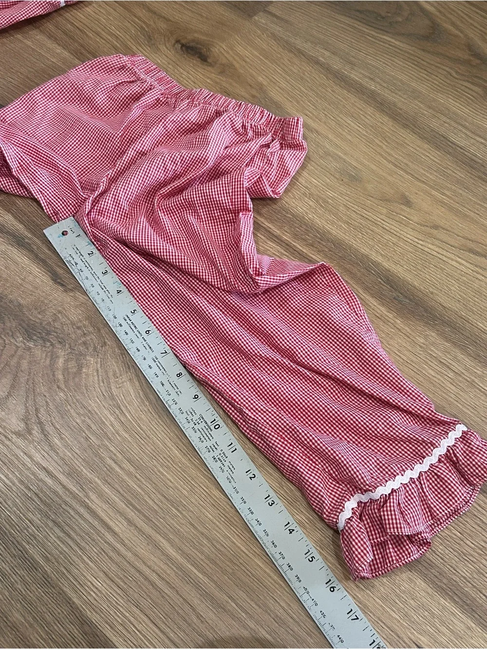 Red Gingham Kids Pajama Set with Santa Pocket Size 5 | Sweet Teas